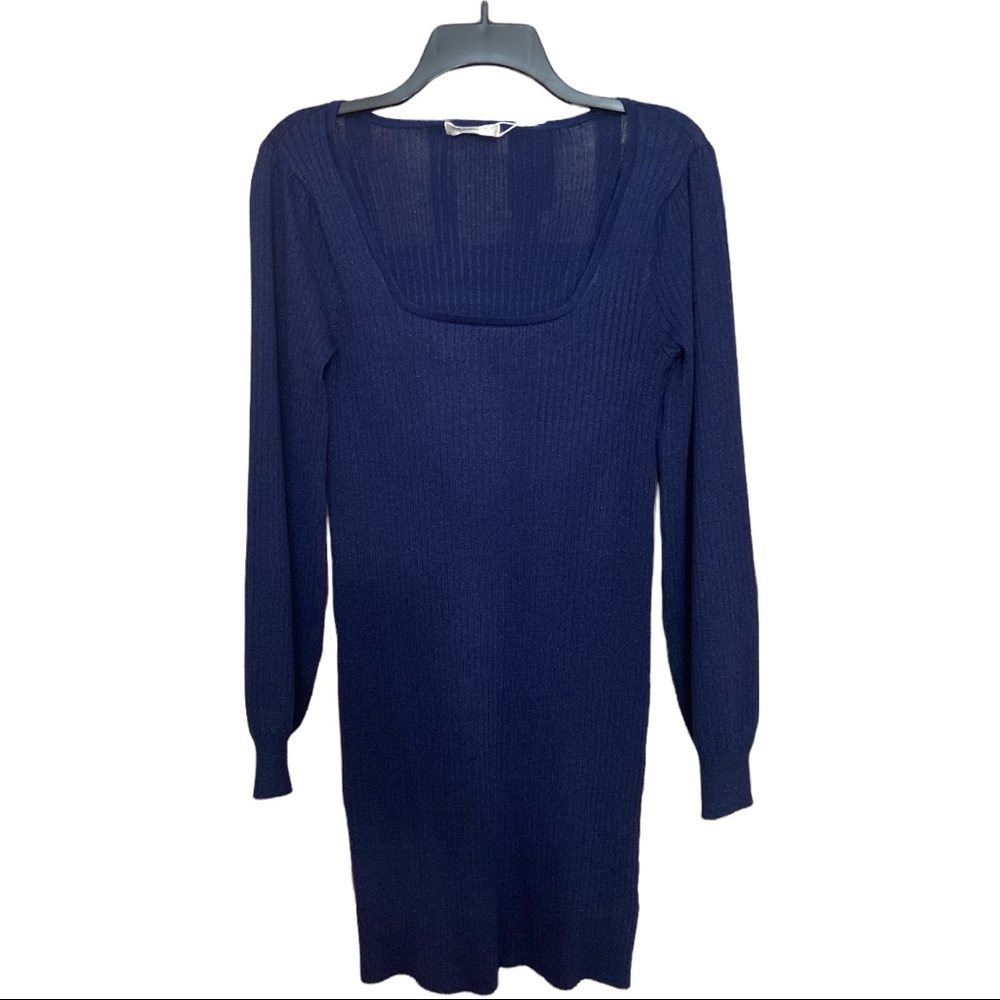Blue Orchid Metallic Navy Shimmer Ribbed Knit Sweater Dress NWT S